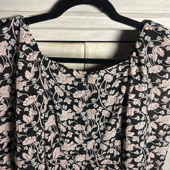 Mango MNG Black Pink Floral Puff‎ Sleeve Square Neck Rocio Mini Dress - Picture 10 of 10